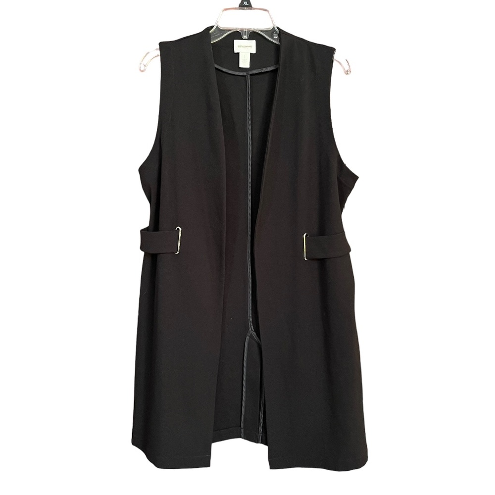 Chico's Black Sleeveless Long Line Faux Belted Tailored Vest Coat Size 1 (M-8)
